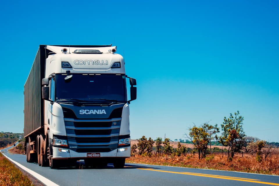Heavy freight trucks on a regional highway