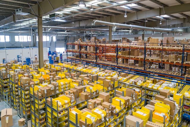 Modern warehouse with logistics operations